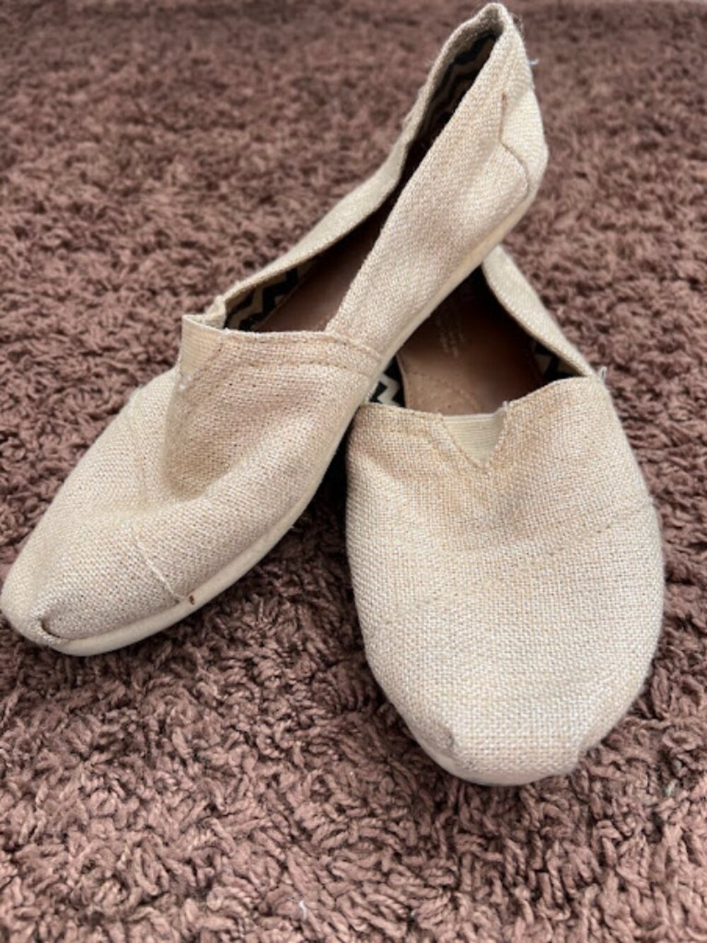 TOMS Alpargata Slip-On Beige Canvas Tennis Shoes Size 8.5